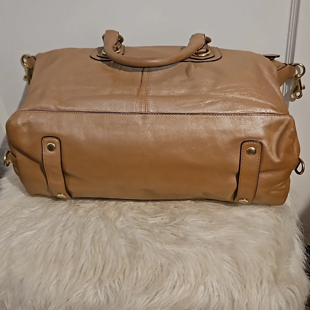 Coach Ashley Shimmery Tan Or Metallic Gold Bronze Leather Script Satchel F15447 - Picture 5 of 12